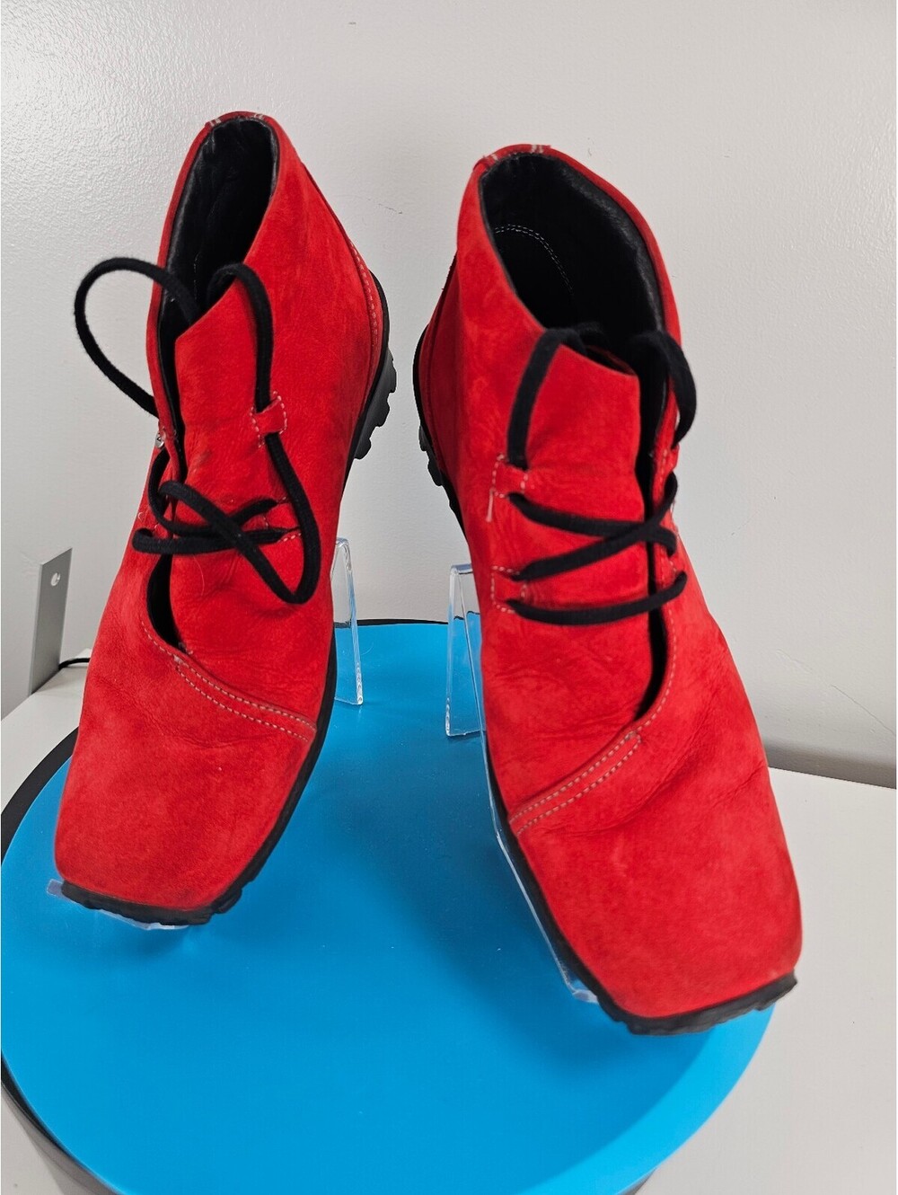 Wolky Red Suede Ankle Boots with Black Laces